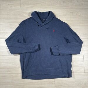 Polo Ralph Lauren Blue Shawl Collar Pullover Sweater Mens XL 100% Cotton Preppy